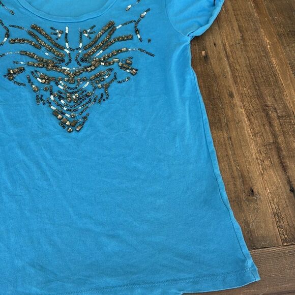 Juicy couture beaded tshirt, blue, western, festival, boho, cotton, short sleeve - Picture 4 of 5